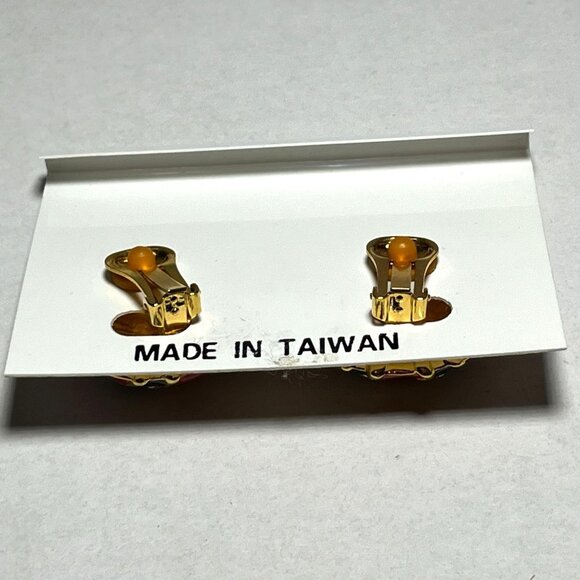 Vintage Bijou Drive Red Blue Enamel Clip On Earrings - Picture 4 of 4